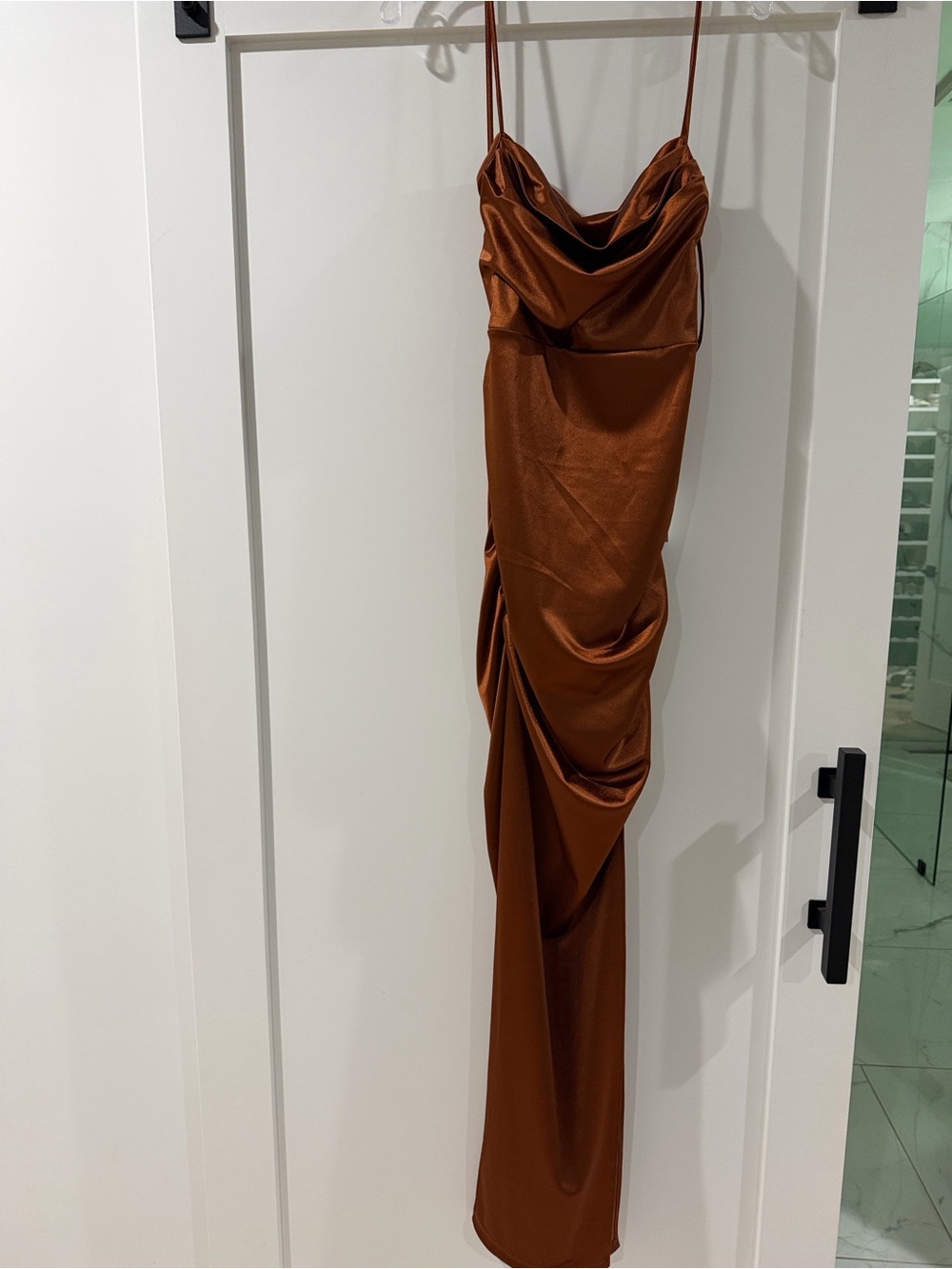 Windsor Satin Cowl-Neck Maxi Dress in Brown - Picture 2 of 4